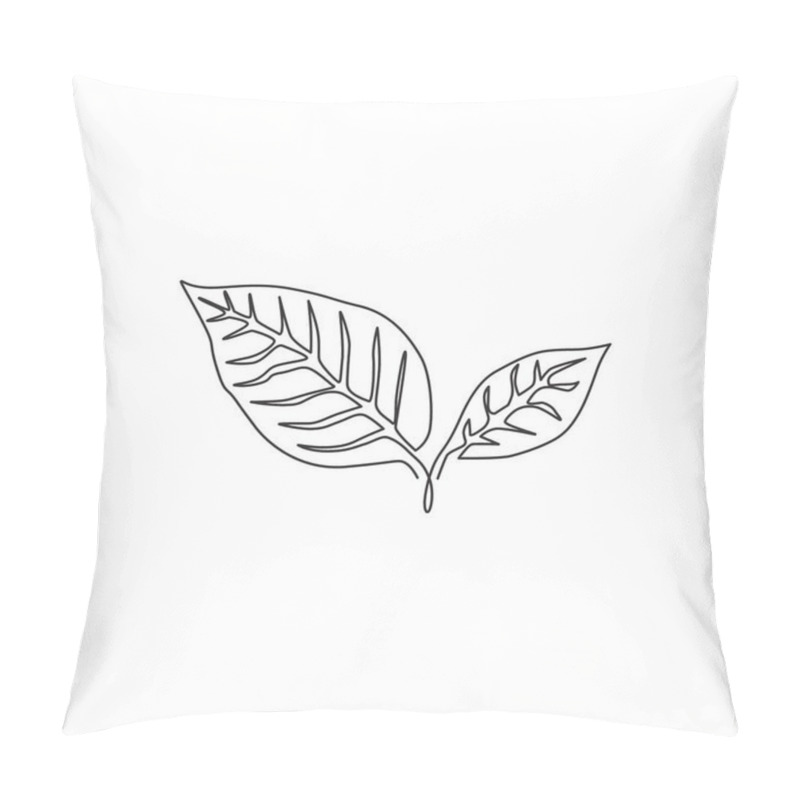 Personality  Single Continuous Line Drawing Of Tropical Tea Leaves Plant. Printable Poster Decorative Houseplant Concept For Home Wall Decor Ornament. Modern One Line Graphic Draw Design Vector Illustration Pillow Covers