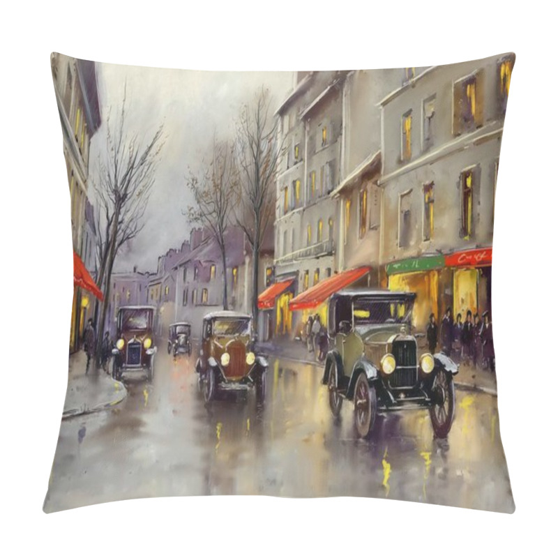 Personality  Watercolor Paintings Landscape, Old Cars, Street In The City, View Of The Town Country. Artwork, Fine Art Pillow Covers