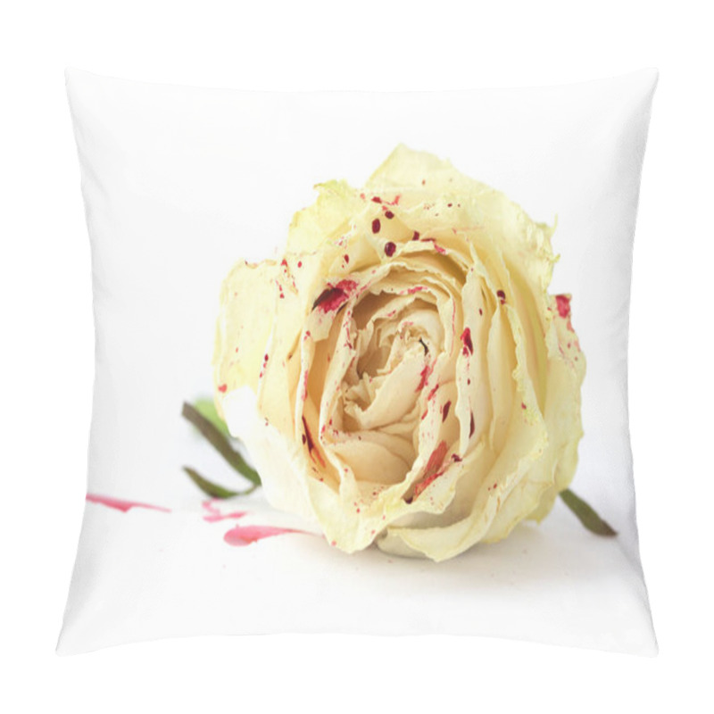 Personality  White Rose In Blood On White Background. Not Isolated Pillow Covers