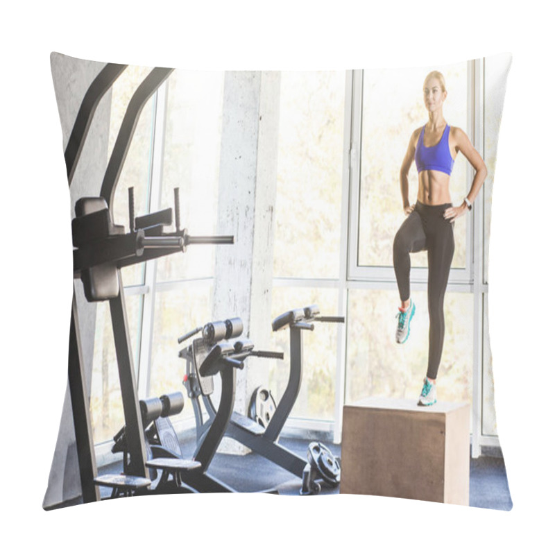 Personality  Woman Stepping Up On Cube In Gym, Crossfit Concept  Pillow Covers