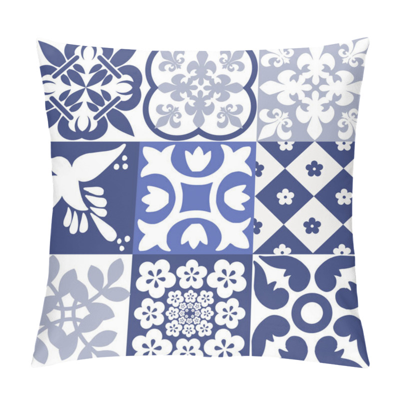 Personality  Blue Portuguese Tiles Pattern - Azulejos Vector, Fashion Interior Design Tiles  Pillow Covers