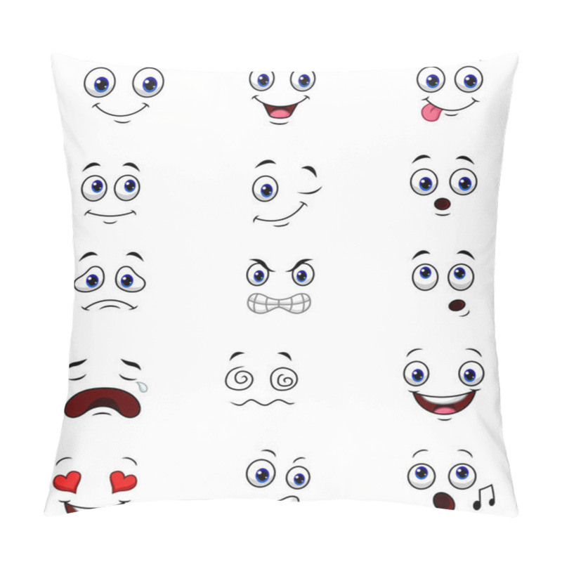 Personality  Vector Illustration Of Cartoon Faces Expressions Collection Set Pillow Covers