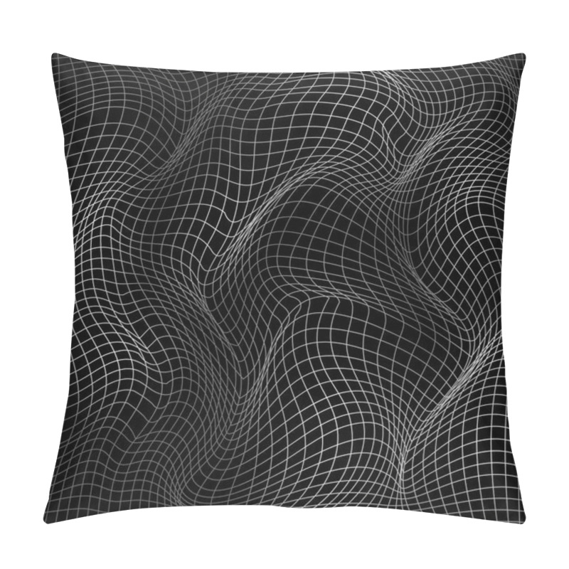 Personality  Abstract Deformation Of Net. Wavy Motion Mesh Structure. Vector Illustration Isolated On Dark Background Pillow Covers