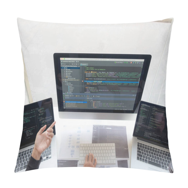 Personality  Programmers Work On The Development Of Coding And Coding Technol Pillow Covers