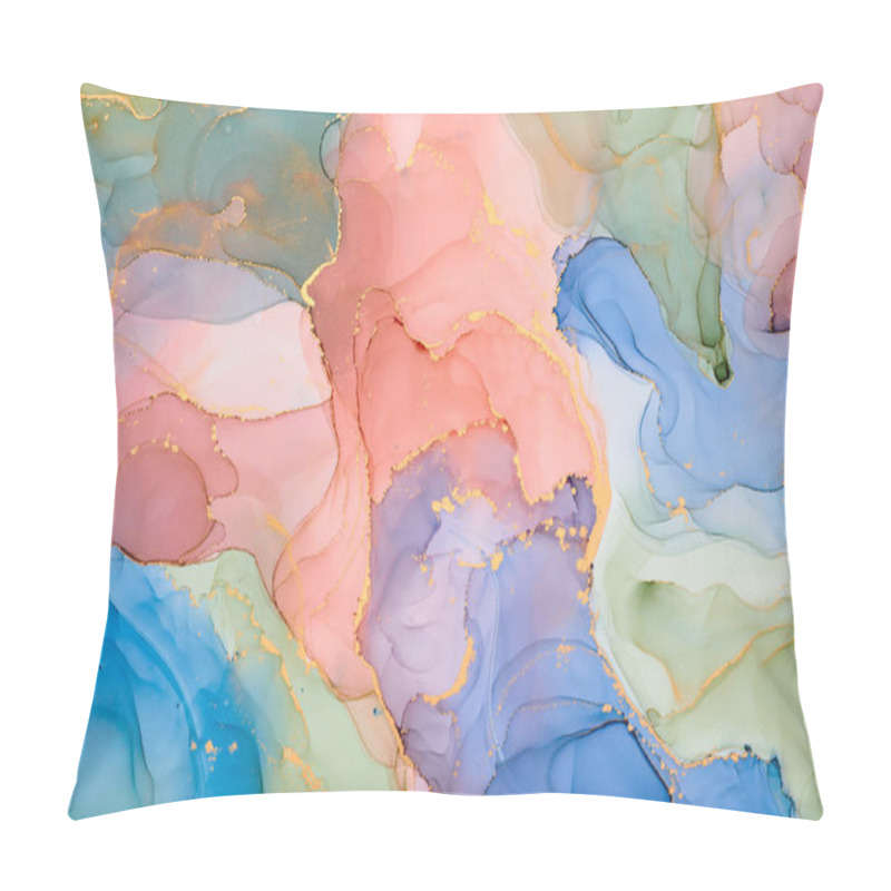 Personality  Currents Of Translucent Hues, Snaking Metallic Swirls, And Foamy Sprays Of Color Shape The Landscape Of These Free-flowing Textures. Natural Luxury Abstract Fluid Art Painting In Alcohol Ink Technique Pillow Covers