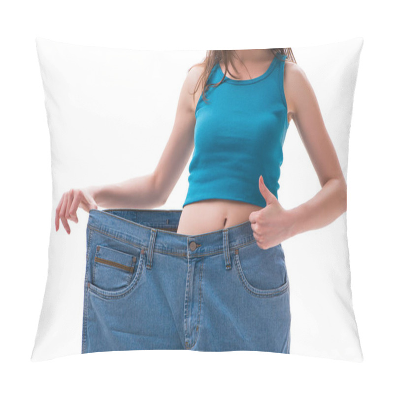 Personality  Concept Of Dieting With Oversized Jeans Pillow Covers