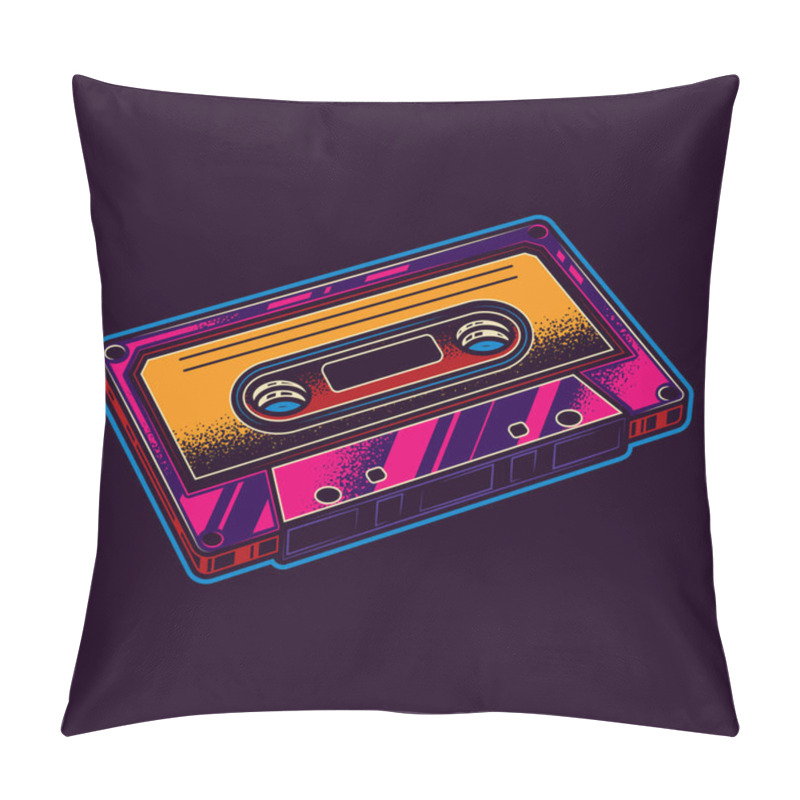 Personality  Original Vector Illustration In Neon Style Audio Cassette Style On White And Black Background Pillow Covers