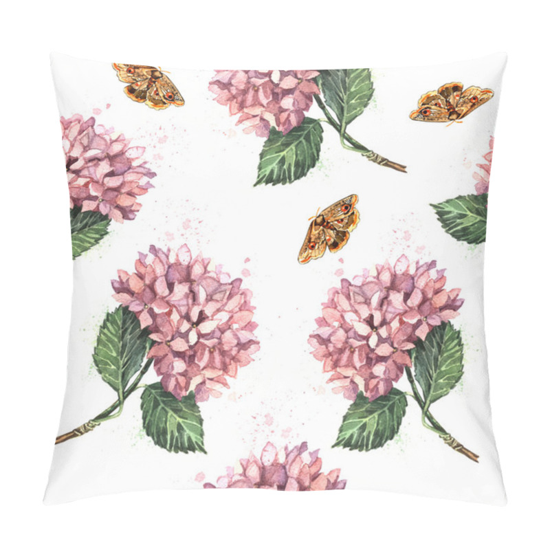 Personality  Pattern With Pink Hydrangeas And Butterflies Pillow Covers