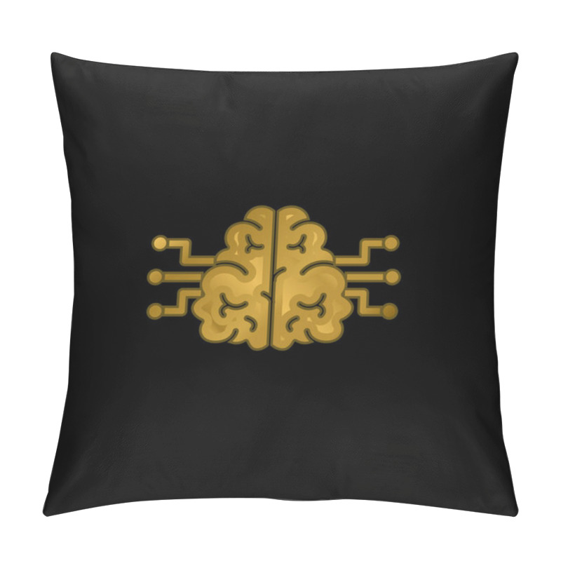 Personality  Brain Gold Plated Metalic Icon Or Logo Vector Pillow Covers