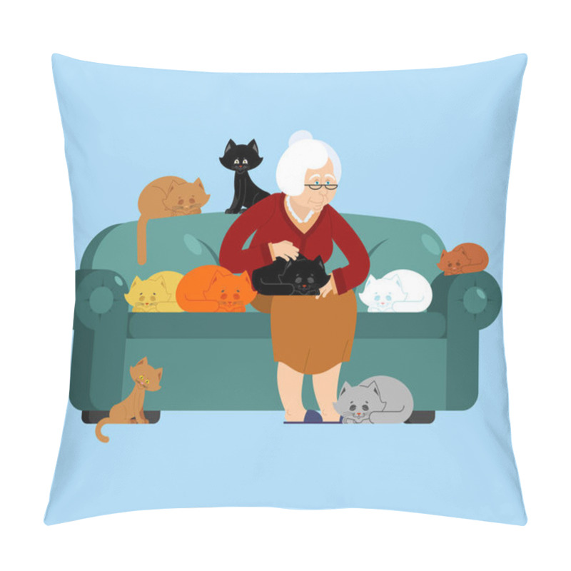 Personality  Grandmother And Cat Sitting On Chair. Granny Cat Lady. Grandma A Pillow Covers