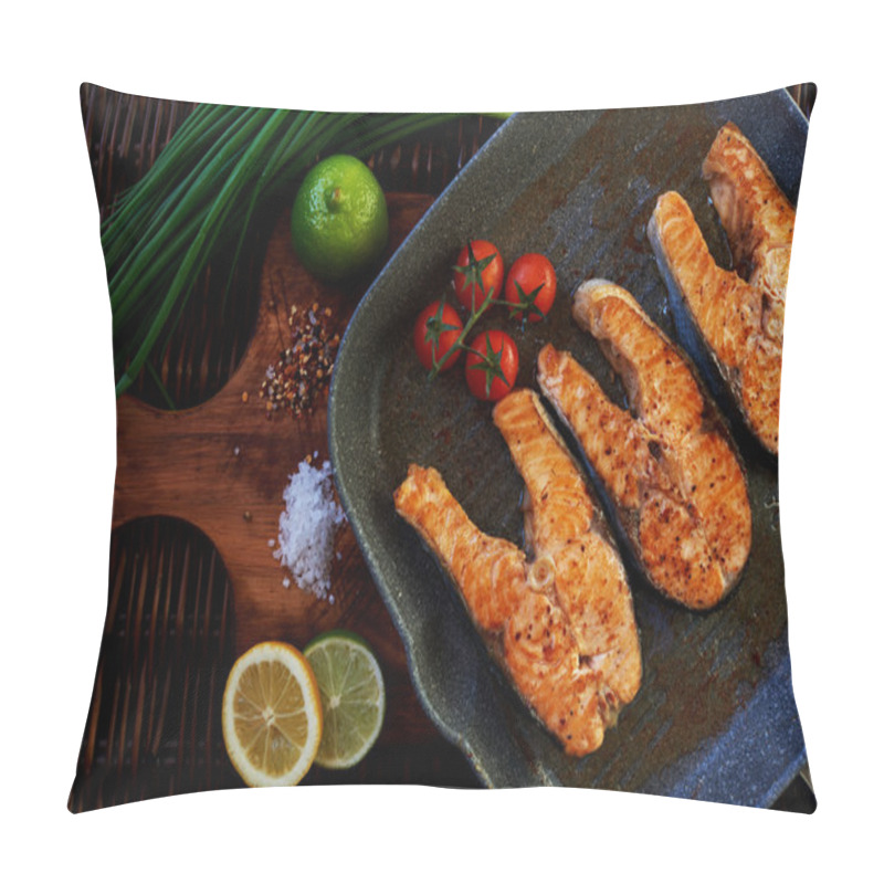 Personality  There Are Several Salmon Steak On The Grill Pan Pillow Covers