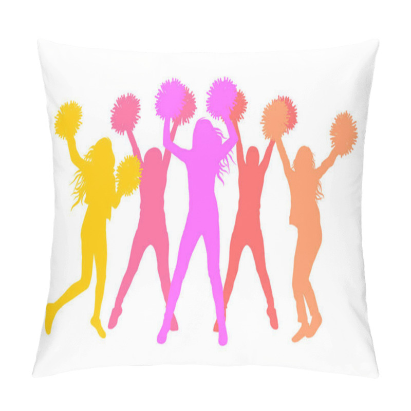 Personality  Silhouettes Of Girls (cheerleaders) With Pom-poms. Vector  Pillow Covers