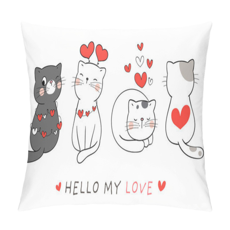 Personality  Draw Banner Cute Cat With Red Heart For Valentine Pillow Covers