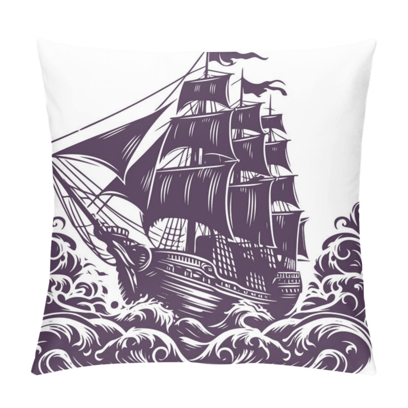 Personality  Classic Sailing Vessel Fighting Turbulent Ocean Waters Pillow Covers