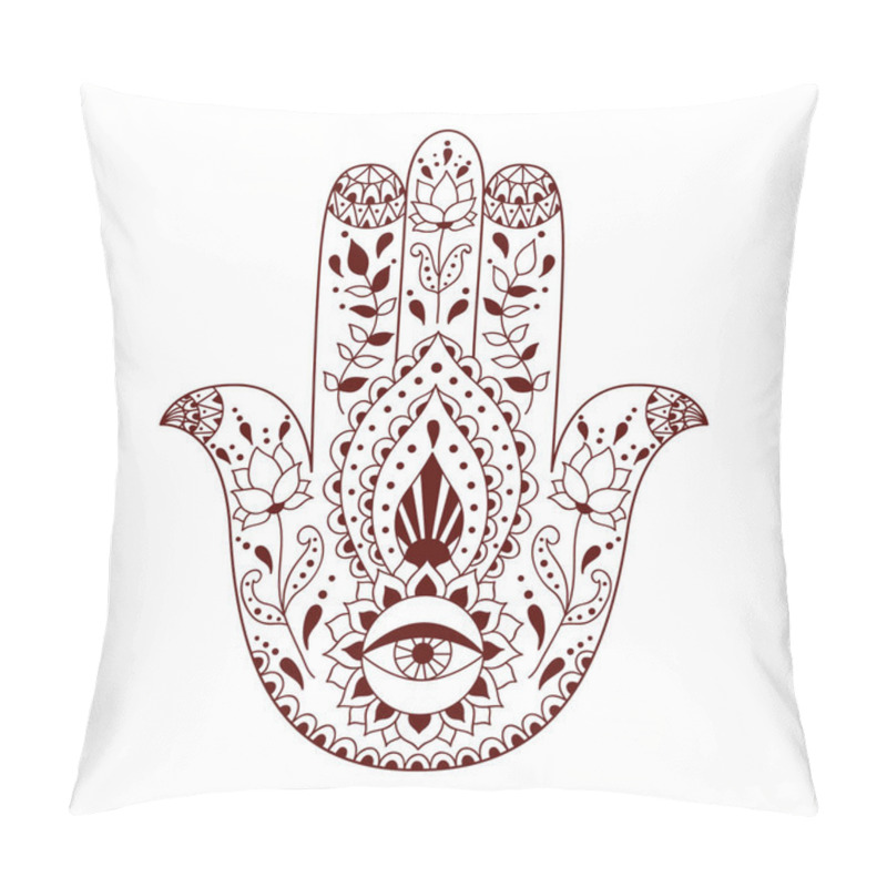 Personality  Indian Hand Drawn Hamsa. Hamsa Henna Tattoo With Ethnic Ornament. Pillow Covers