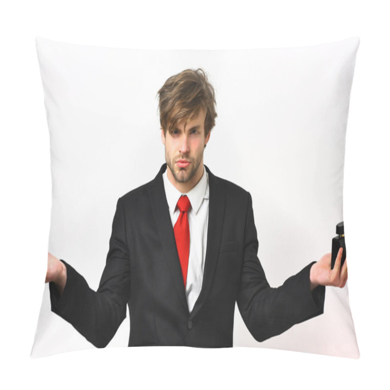 Personality  Caucasian Stylish Business Man Posing With Perfume Pillow Covers