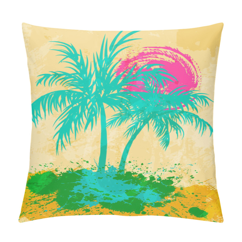 Personality  Palm Trees And Sea Shore, Grunge Background Pillow Covers