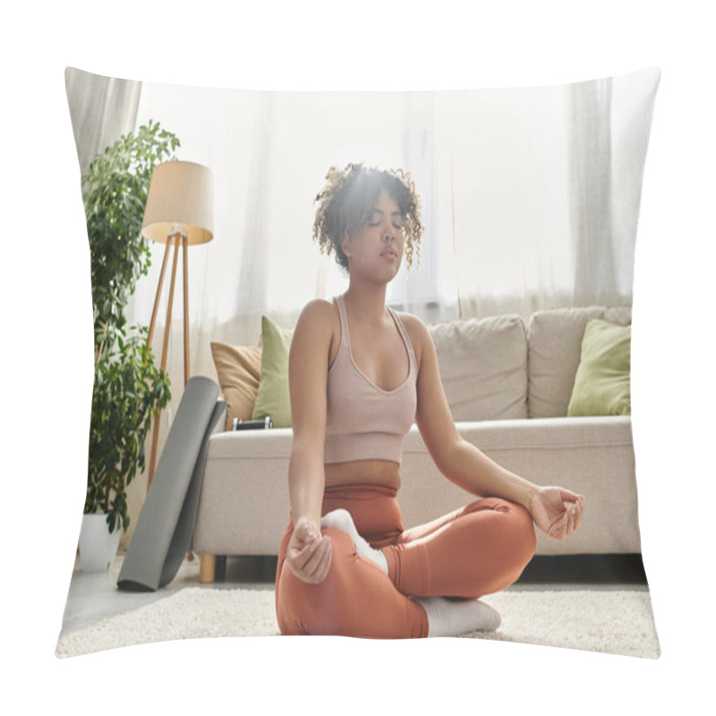 Personality  A Young Woman Enjoys Quiet Meditation In Her Comfortable Home. Pillow Covers