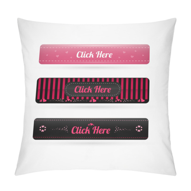 Personality  Vector Holiday Buttons - Click Here. Valentine Style With Hearts. Pillow Covers