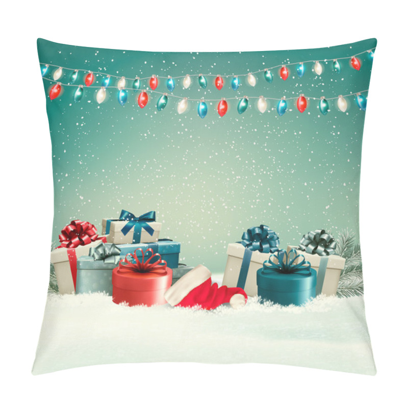 Personality  Winter Christmas Background With Gifts And A Garland. Vector.  Pillow Covers