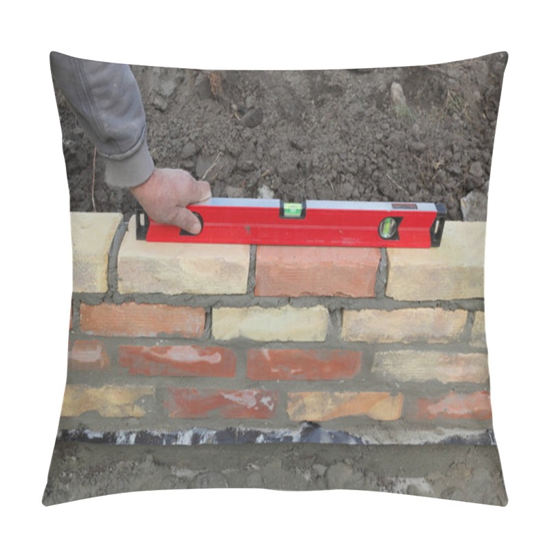 Personality  Worker Controlling Brick Wall With Level Tool Pillow Covers