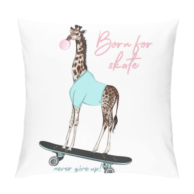 Personality  Fashion Hipster Vector Illustration With Giraffe On Skateboard, Born For Skate, Creative Print For Apparel Pillow Covers