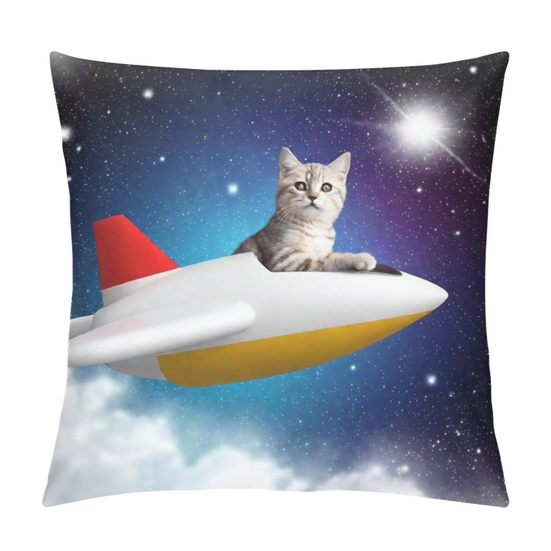 Personality  Flying Cat With A Rocket On The Background Of The Sky Pillow Covers