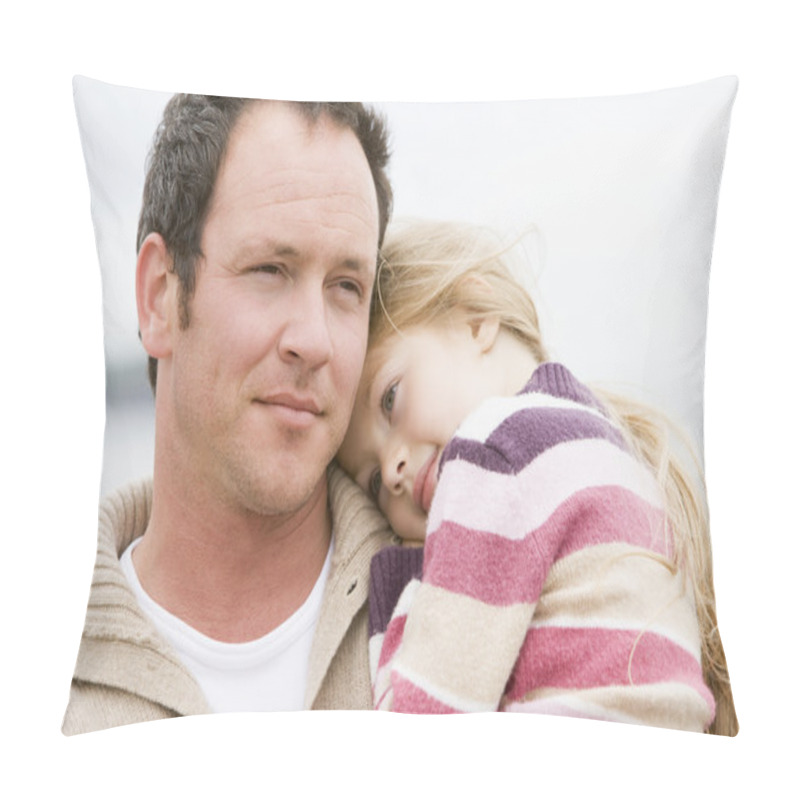 Personality  Father Holding Daughter At Beach Pillow Covers