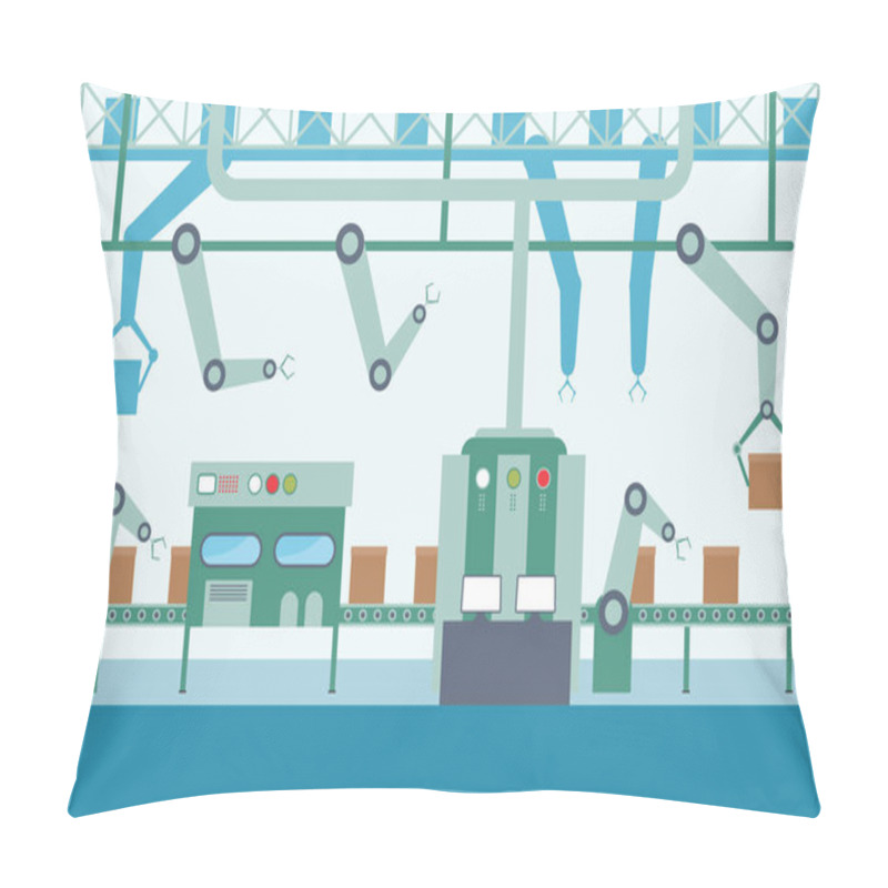 Personality  Industry Factory Concept Conveyor Automatic Production Robotic Assembly Illustration Pillow Covers