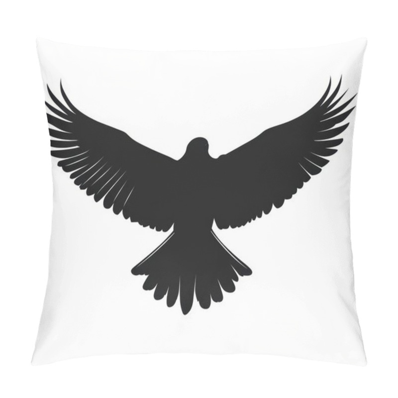 Personality  A Majestic Silhouette Of A Bird In Flight, Showcasing Its Wide Wingspan Against A Clean White Backdrop. Pillow Covers