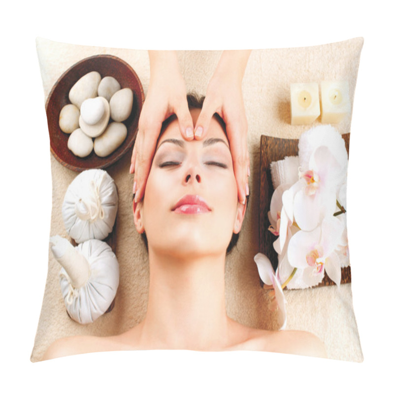 Personality  Spa Massage. Young Woman Getting Facial Massage Pillow Covers