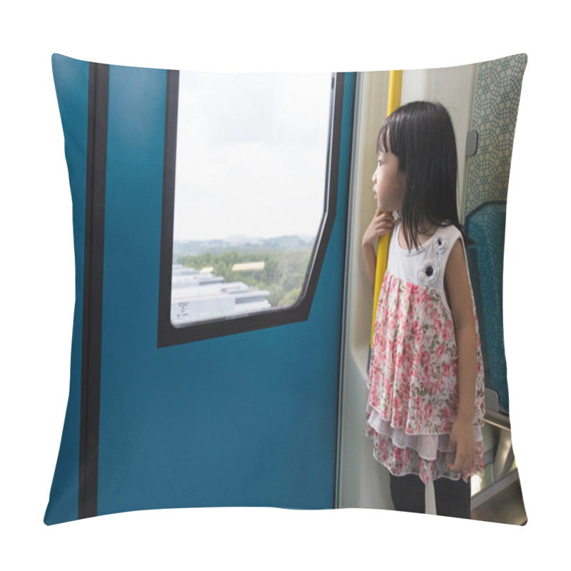 Personality  Asian Chinese Little Girl Inside Train Looking Beside The Window Pillow Covers