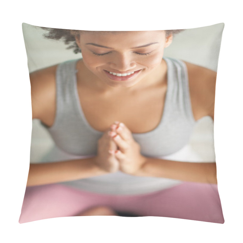 Personality  Young African Woman Doing Yoga Pillow Covers