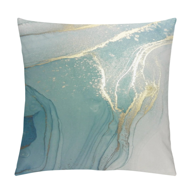 Personality  Luxury Abstract Fluid Art Painting Background Alcohol Ink Technique Turquoise And Gold. Sparkling Marble Texture.  Pillow Covers