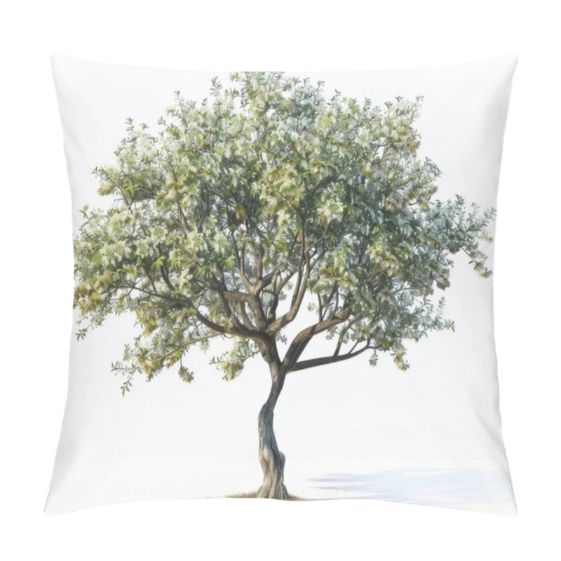 Personality  A Majestic Flowering Tree Stands Alone, Showcasing Its Lush Green Leaves And Vibrant Blooms Against A Soft, Light Background. Pillow Covers