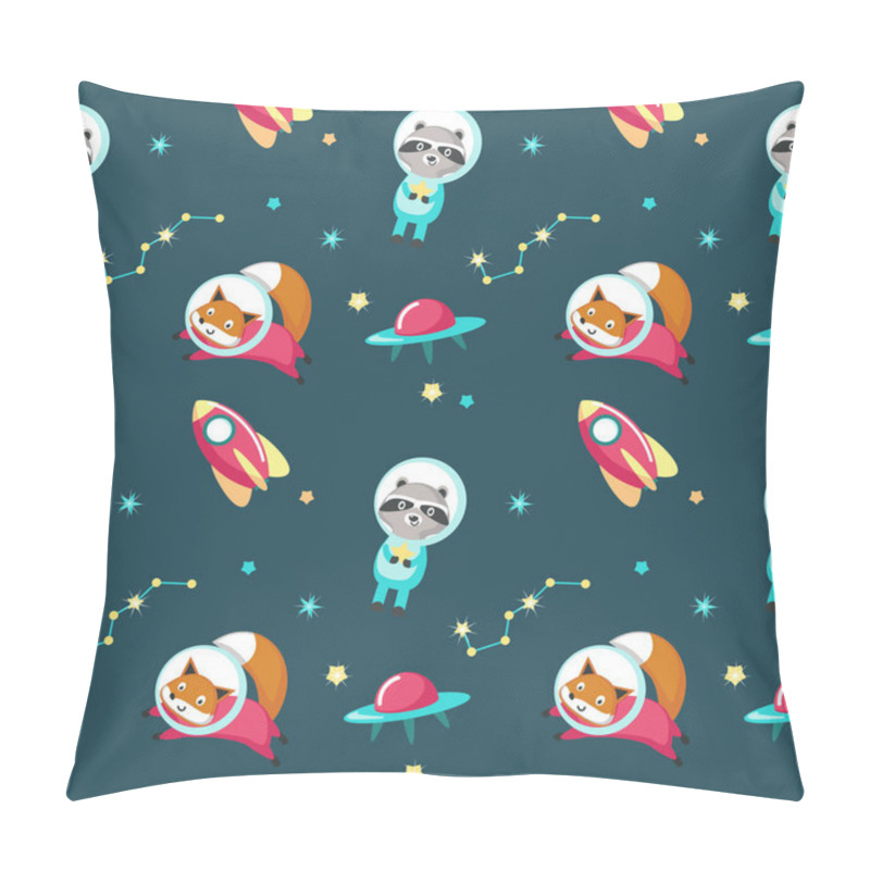 Personality  Cute Animals In Cosmos Vector Seamless Pattern Pillow Covers