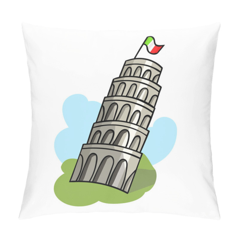 Personality  Tower Of Pisa In Italy Icon In Cartoon Style Isolated On White Background. Italy Country Symbol Stock Vector Illustration. Pillow Covers