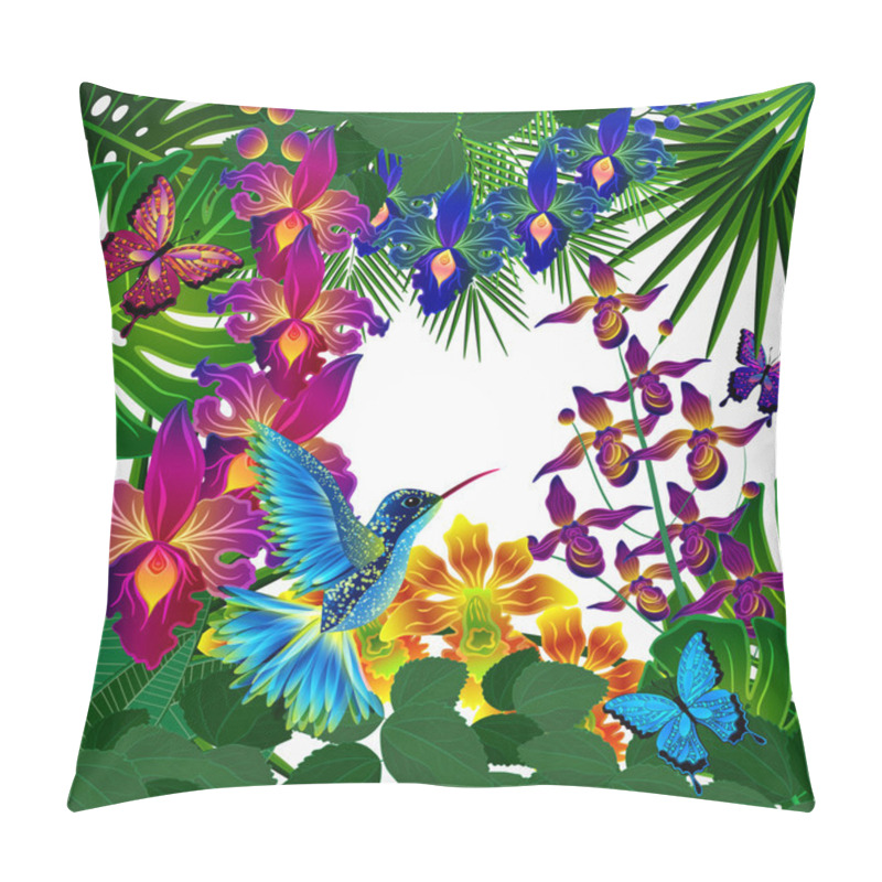 Personality  Floral Design Background. Tropical Orchid Flowers, Birds. Pillow Covers