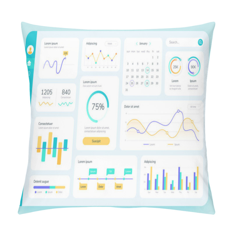 Personality  Dashboard UI. Simple Data Software, Chart And HUD Diagrams, Admin Panels. Modern Financial Application Interface Template Vector Infographic Pillow Covers