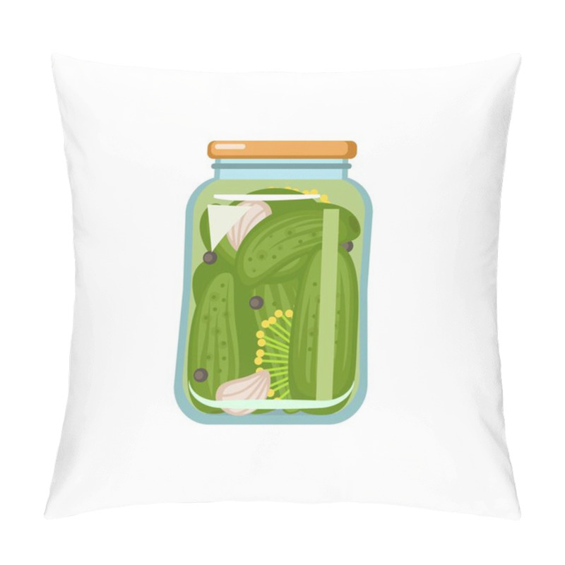 Personality  Jar Of Homemade Pickled Cucumbers On White Background Pillow Covers