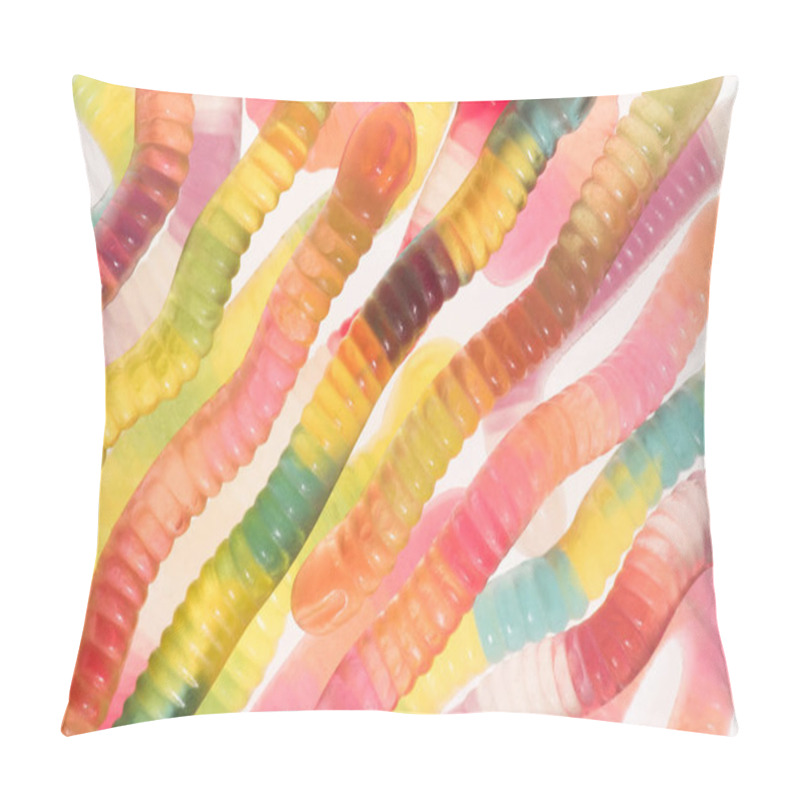 Personality  Full Frame Shot Of Gummy Worms Isolated On White Pillow Covers