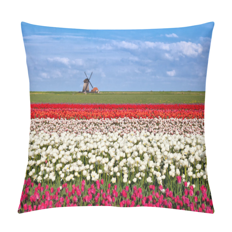 Personality  Blossoming Tulip Flowers And Dutch Windmill Pillow Covers