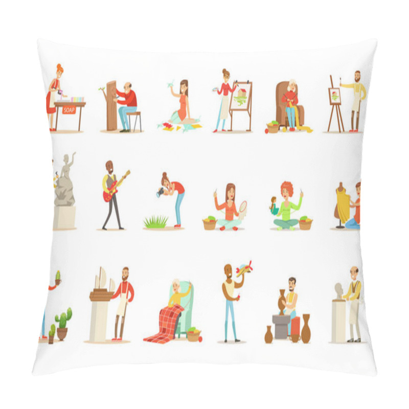 Personality  Adult People And Their Creative And Artistic Hobbies Set Of Cartoon Characters Doing Their Favorite Things Pillow Covers