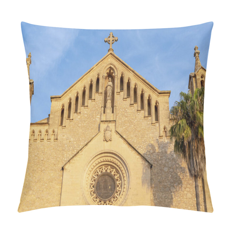 Personality  Main Facade Of The Parish Church Of The Transfiguration Of The Lord-Santa Maria De Arta, At Dawn On A Sunny Day. Island Of Mallorca, Spain Pillow Covers