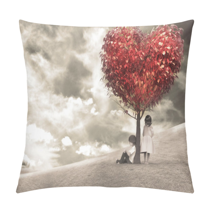 Personality  Children Under A Tree Heart Pillow Covers