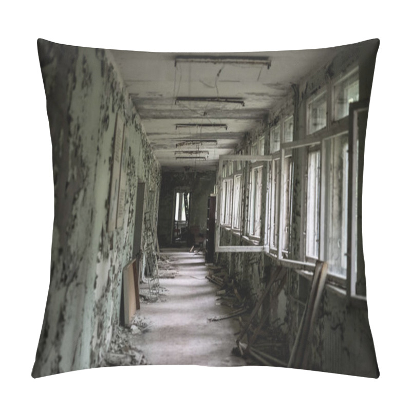 Personality  School Room With Turned Chairs And Opened Window Frames In Pripyat Pillow Covers