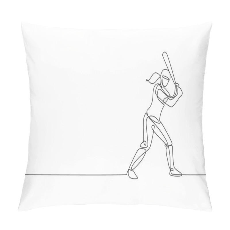 Personality  One Single Line Drawing Of Young Energetic Woman Baseball Player Practice To Hit The Ball Vector Illustration. Sport Training Concept. Modern Continuous Line Draw Design For Baseball Tournament Banner Pillow Covers