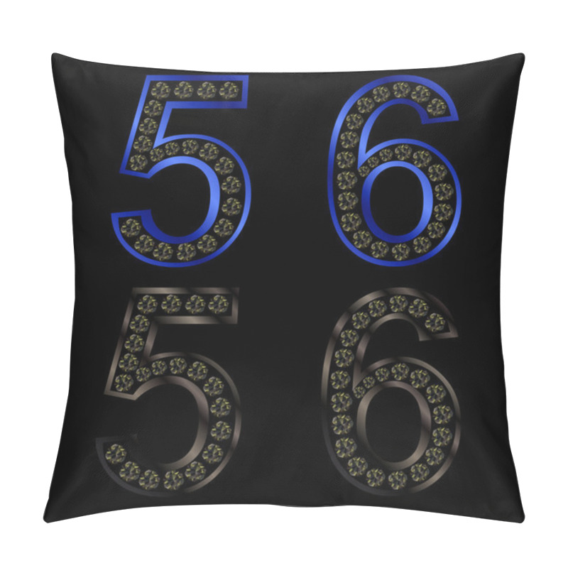 Personality  Set Of Numbers, Golden And Silver With Diamonds, Vector Pillow Covers