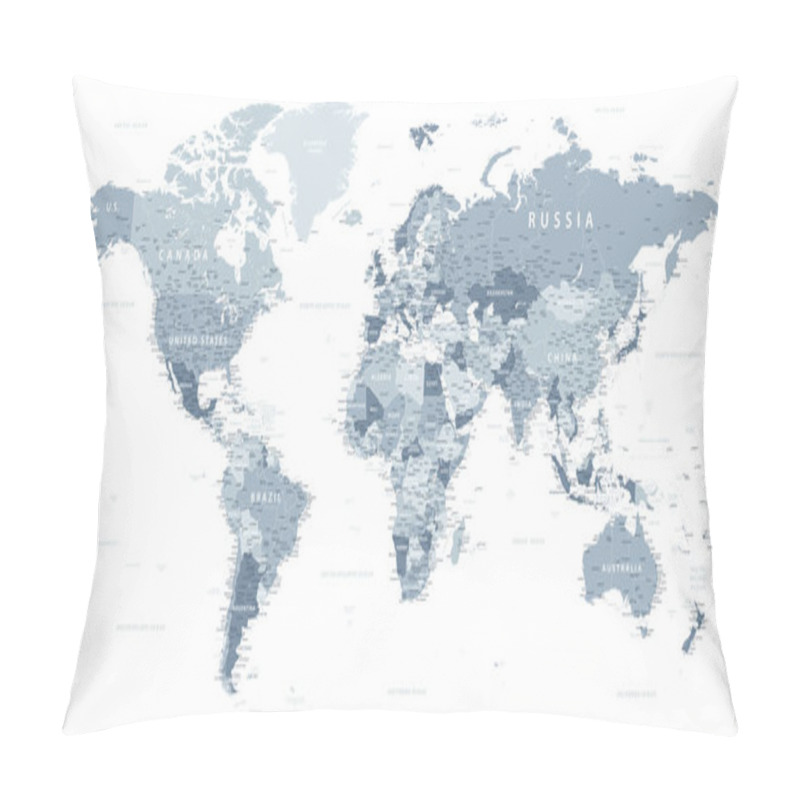 Personality  World Map Political - Vector. Highly Detailed Map Of The World: Countries, Cities, Water Objects Pillow Covers