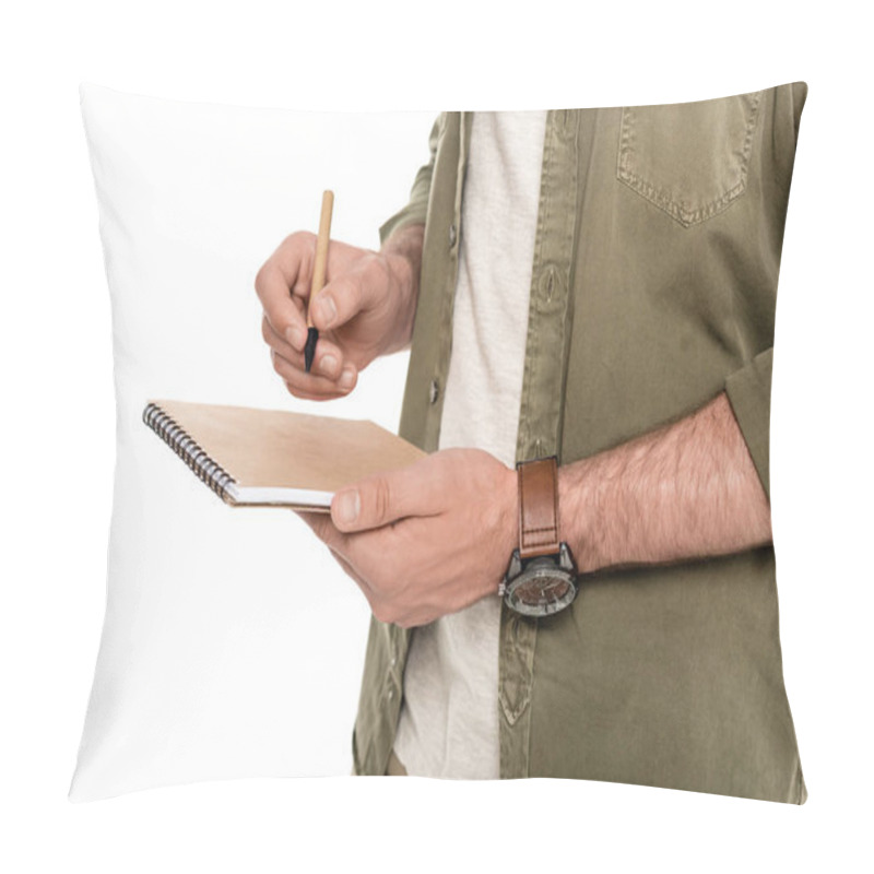 Personality  Man With Notebook And Pen In Hands Pillow Covers